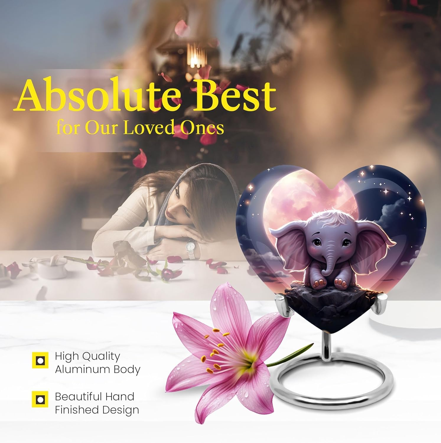 KARYLIZ Elephant Starry Night Dreamer Unique Heart - Funeral Urns for Adult Ashes Women - Celebrated Funeral Urns for Ashes - Urn for Burial in Ground Ashes Urn 8 Inch