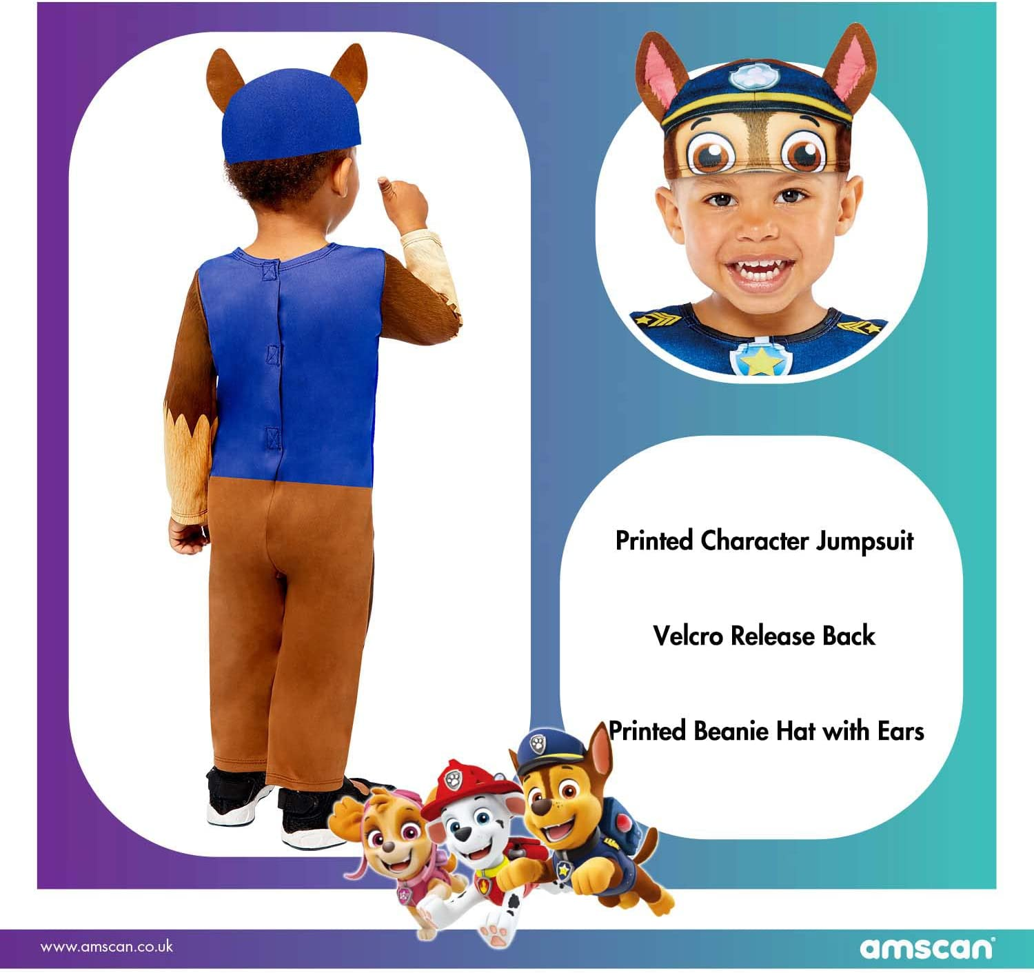 Amscan Child Toddlers Paw Patrol Chase Fancy Dress Book Day Costume Official Nickelodeon Outfit image number 5