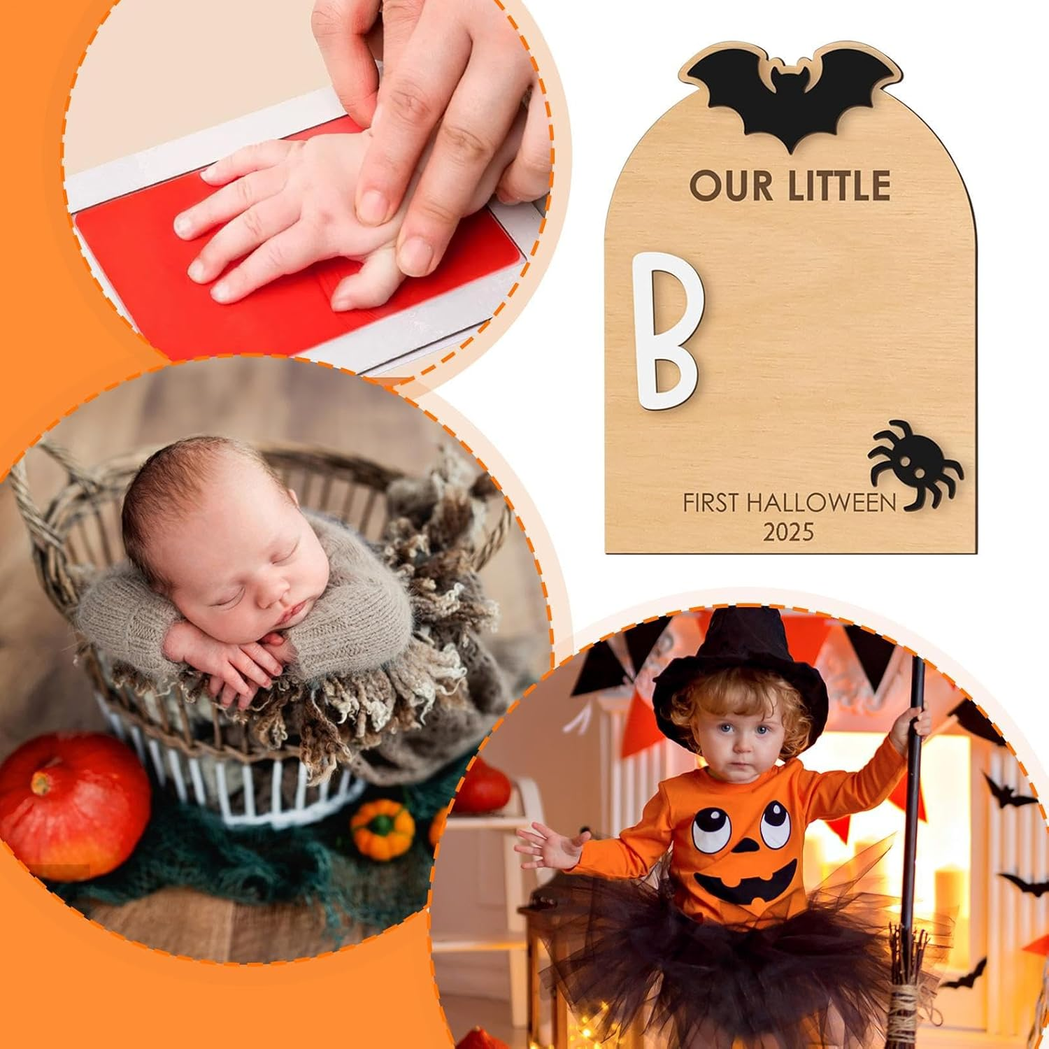 Baby Hand and Footprint Kit,Halloween Baby Footprint Casting Board - Craft Kit with Ink Pad Hand Ornament for Birth Shower Mom Dad Kids Family, Christmas Halloween Nursery - Pumpkin image number 5