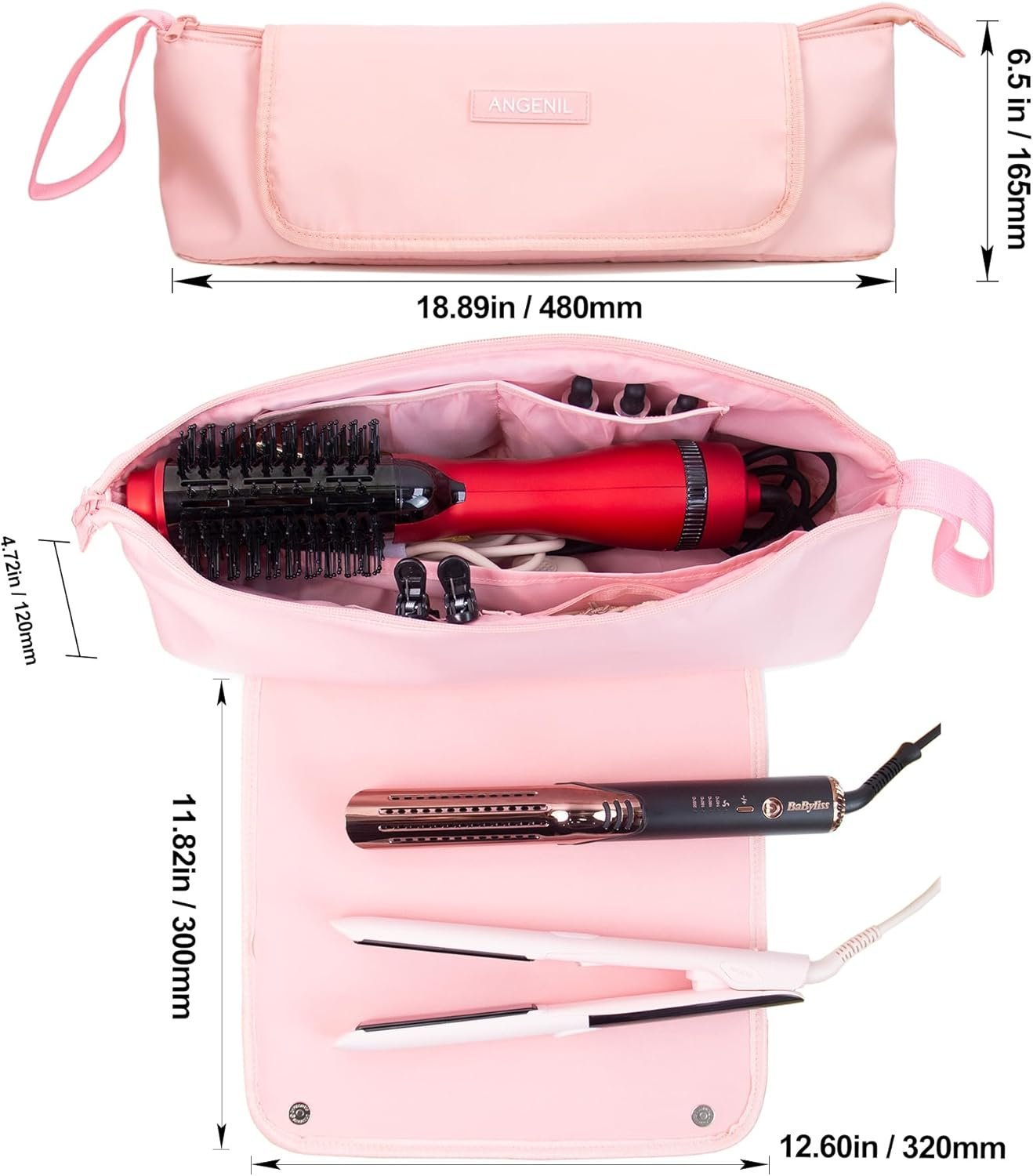 ANGENIL Hair Straighteners Curls Heat Resistant Pad and Curling Iron Set Hair Tools Travel Bag 2 in 1 for Hair Straighteners, Hair Styling Tools, Hair Dryer, Hair Tools Heat Resistant Bag Large