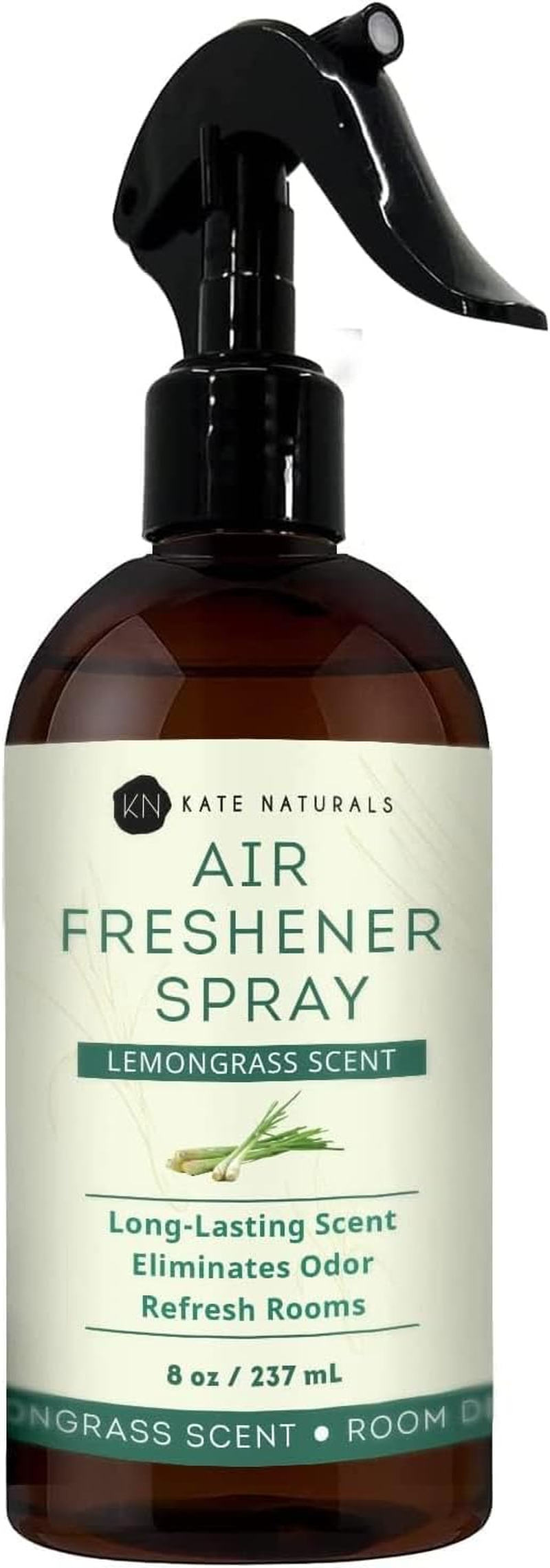 Air Freshener Spray Lemongrass Scent - Kate Naturals (8 Fl Oz). Sharp Lemongrass Aroma & Odor Eliminator for Pillows, Linen & Room Spray with Essential Oils. 8 Fl Oz. image number 2