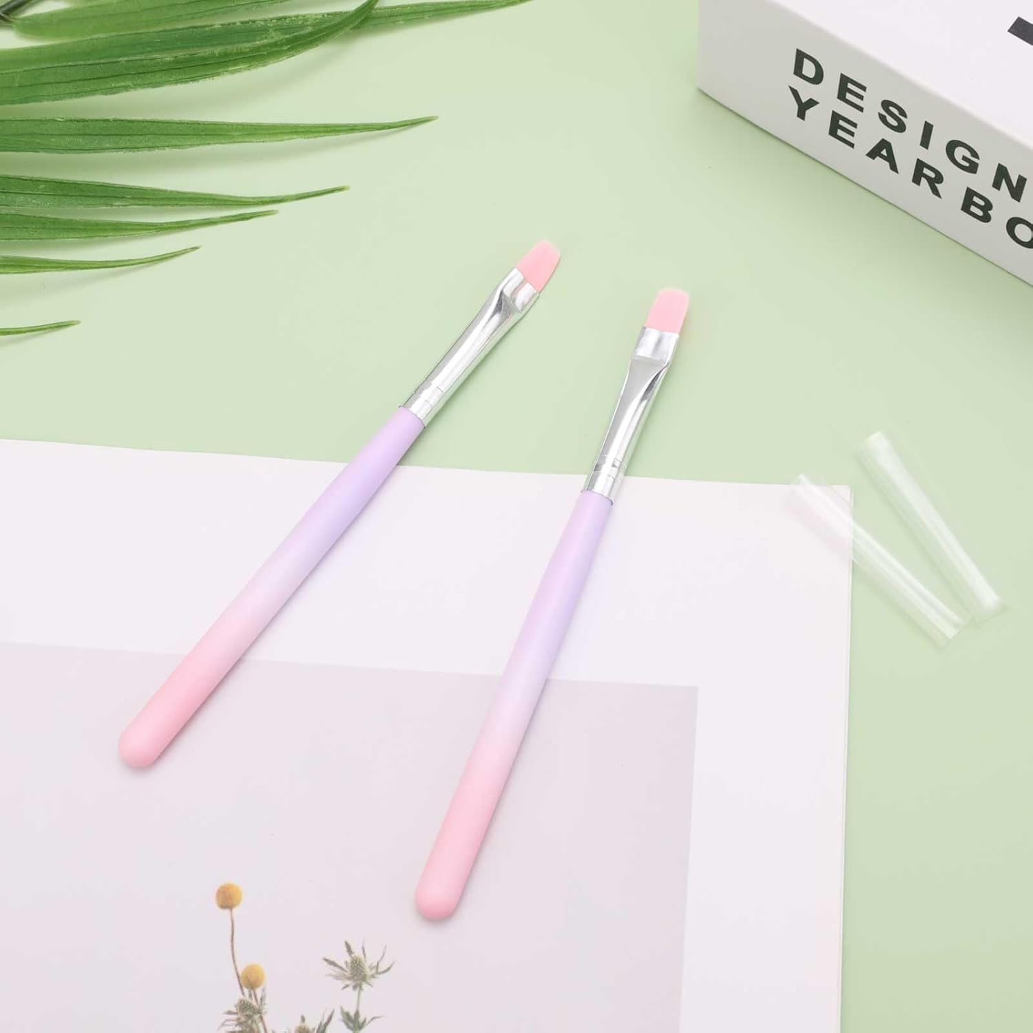 2Pcs Nail Clean up Brushes, round & Flat Head Pen Painting Tools for Nail Design & Polish Mistake Cleaning image number 3