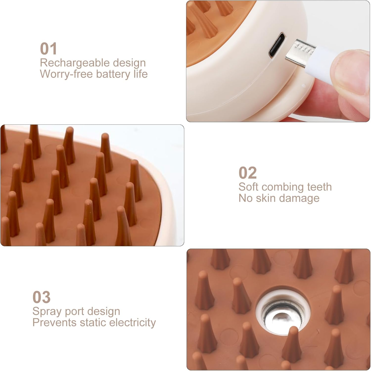 Steamy Cat Brush with Steamy Pet Brush Dog Cat Brush with Water Steam Brush for Cats Dogs Pet Spray Massage Comb Cat Comb with Steam Pet Comb Cat Hair Brush Beige image number 1