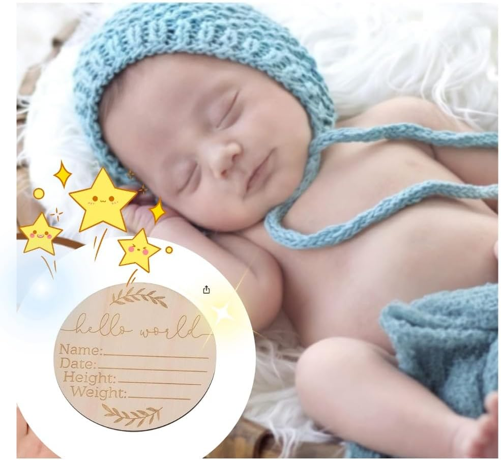 5.9In Wooden Announcement Sign, Wooden Newborn Announcement Sign for Hospital, Name Sign Hello World Newborn Welcome Sign for Hospital Photo Prop Shower Nursery Gift image number 1