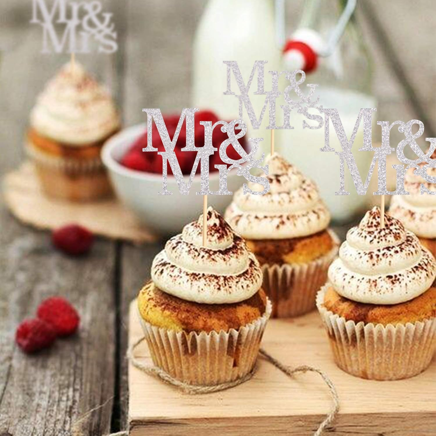 48PCS Sliver Mr & Mrs Cupcake Toppers Wedding Propose Cucpake Picks Bridal Baby Shower Party Decoration Supplies image number 3