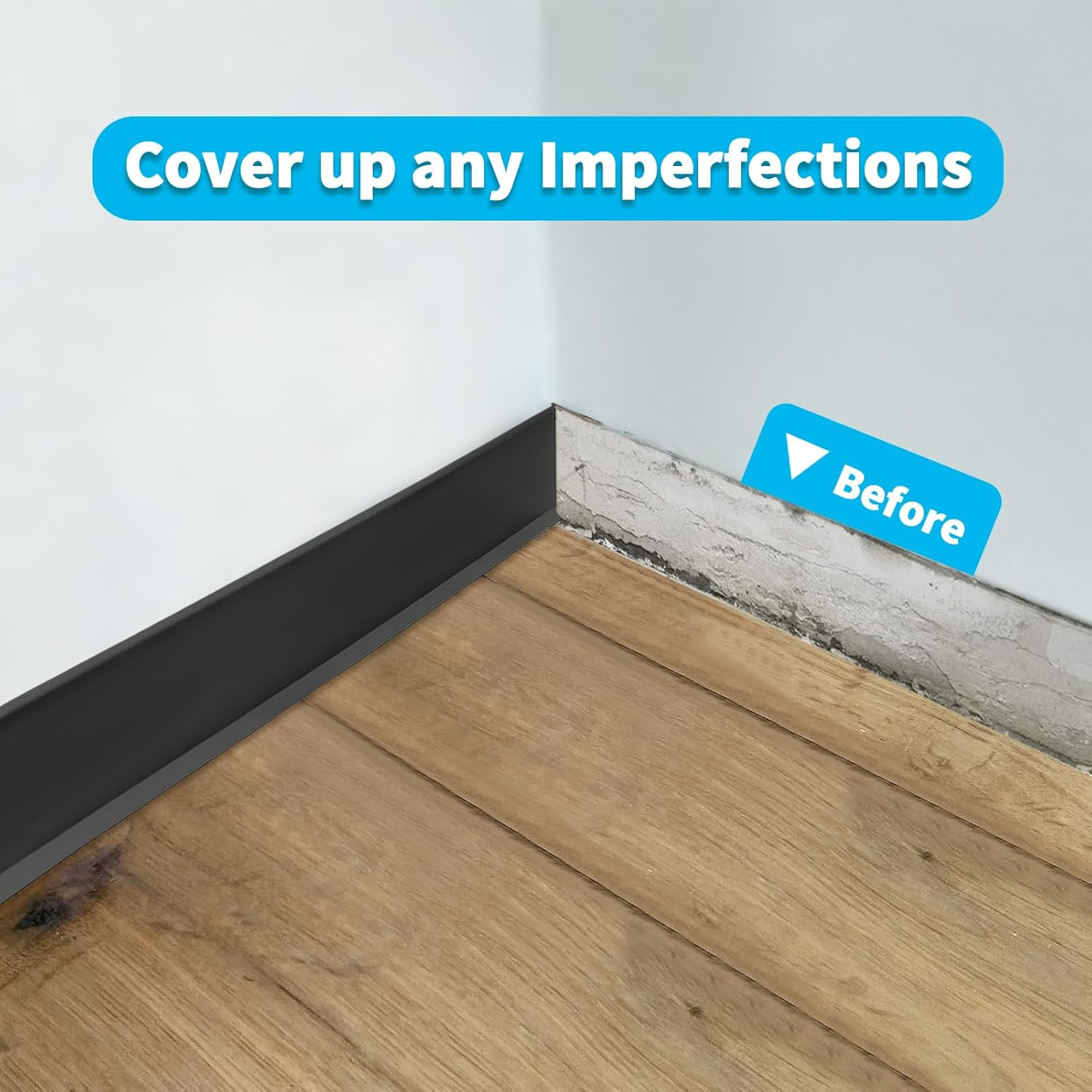 Art3D Flexible Wall Baseboard Molding Trim, Peel and Stick Vinyl Wall Skirting Board - 609 X 10 CM, Black