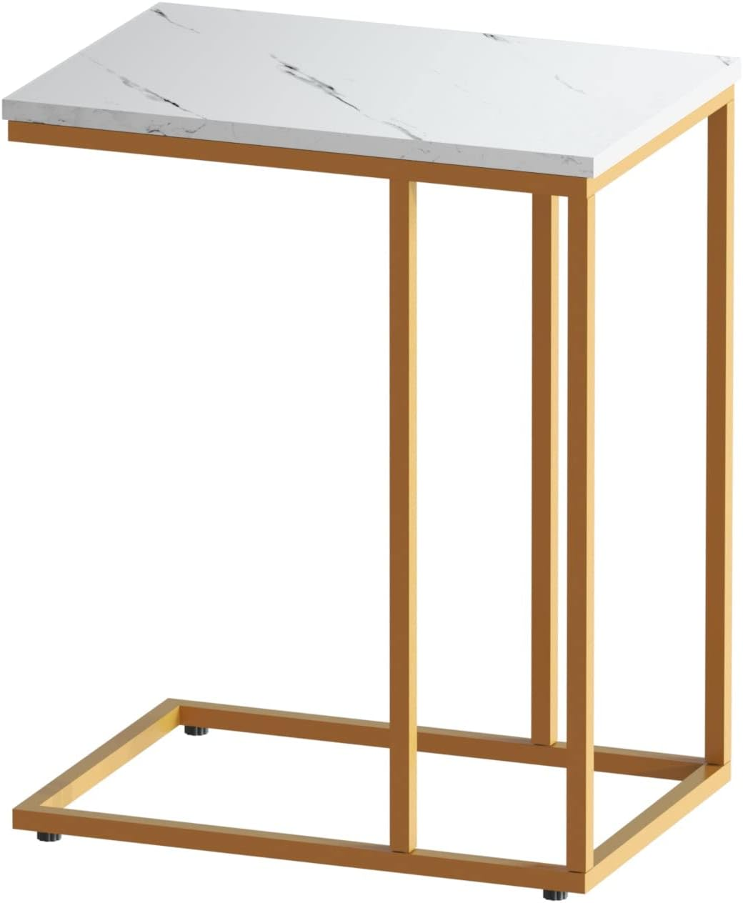 Artiss Coffee Table Marble Effect round Sofa Side Bedside Tables Laptop Desk, Home Furniture Living Room Office Wooden Rectangular End Golden Metal Frame Particle Board Simple Assembly image number 3