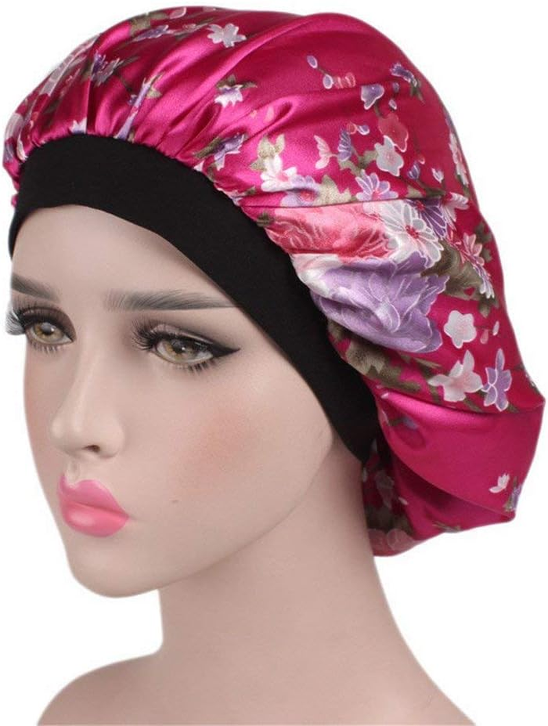 Onwon 3 Pieces Satin Bonnets Night Sleep Caps Wide Band Salon Cap Soft Satin Sleeping Bonnet Silk Night Sleep Hat Hair Loss Cap Sleeping Head Cover for Women Girls Sleeping image number 4