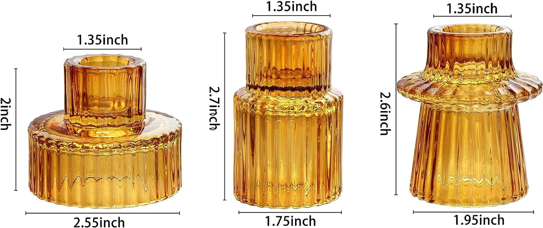 Maxblaster Amber Glass Candle Holder, 3Pcs Conical Glass Candle Holders for Taper Candle Stand, Elegant Dinner Party Decorations, Candlestick Holders for Wedding, Festival, Dinning&Party