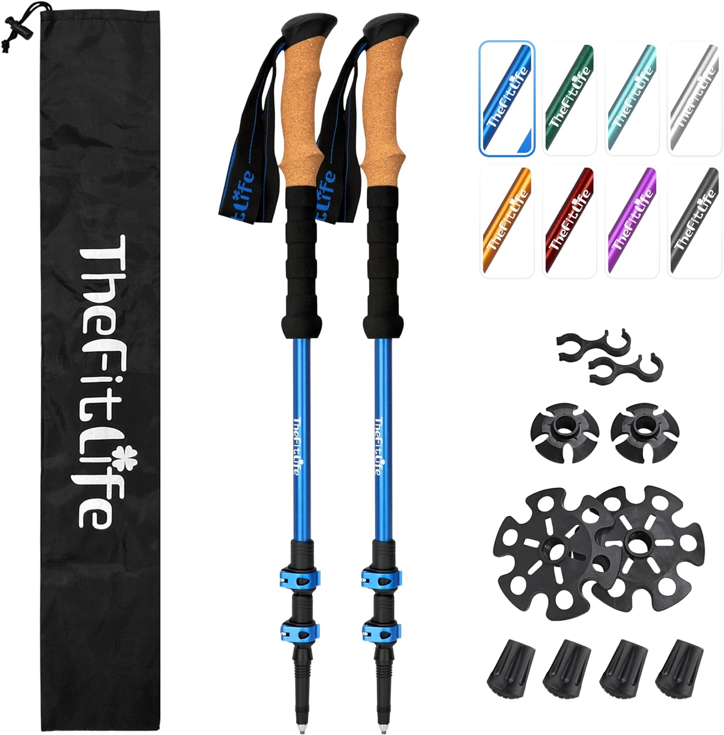 Thefitlife Trekking Poles - Lightweight 7075 Aluminum Hiking Sticks with Cork Grips, Adjustable Telescopic Design, Metal Flip Lock for Men & Women - Perfect for Hiking, Walking, Camping & Backpacking