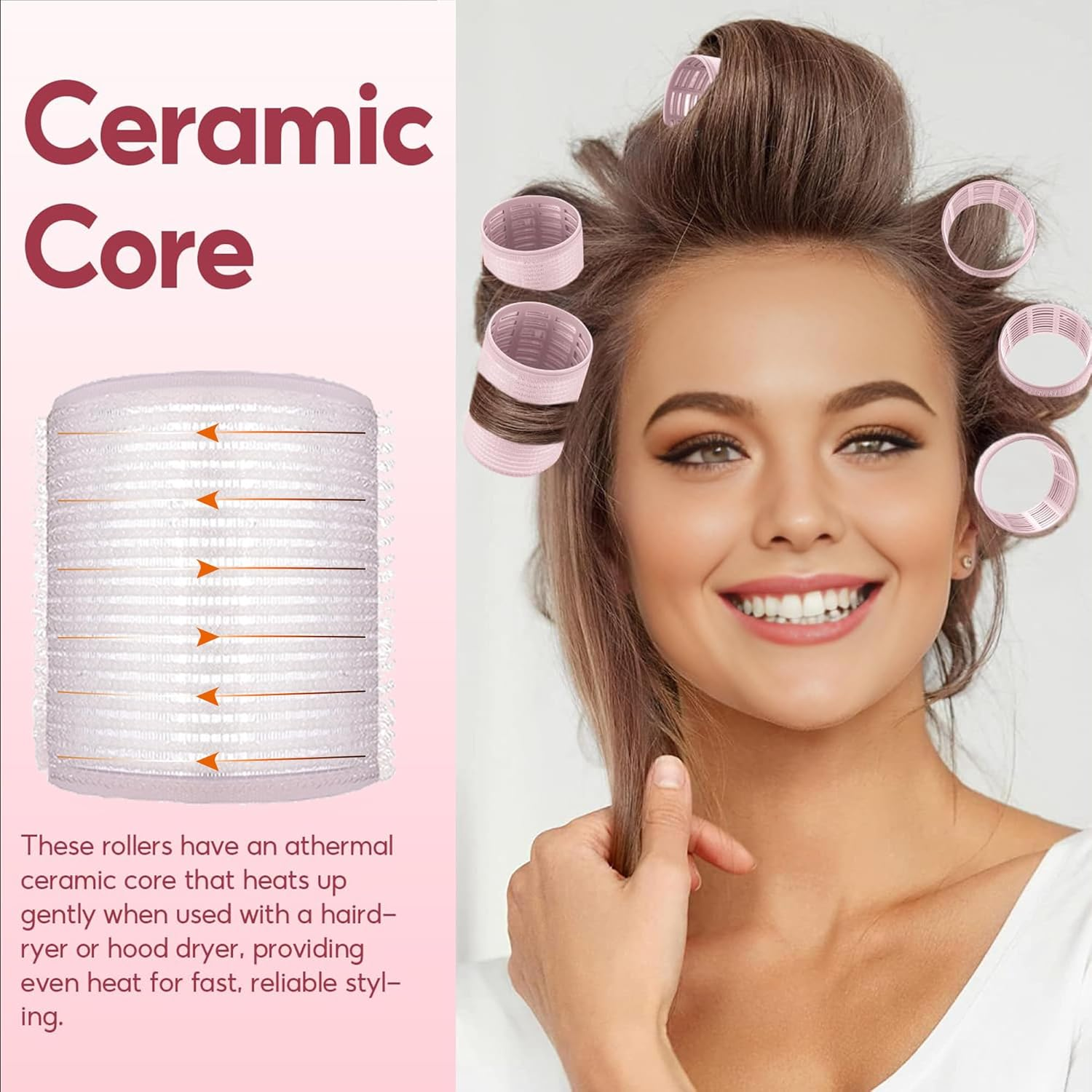 HYOUJIN 18Pc Self-Grip Ceramic Ionic Thermal Hair Rollers,Hair Rollers for Salon Quality Hair Blowout Look for Long or Short Hair,Roller Set Perfect for Sleeping In(White)(60Mm,48Mm,36Mm) - Black image number 7