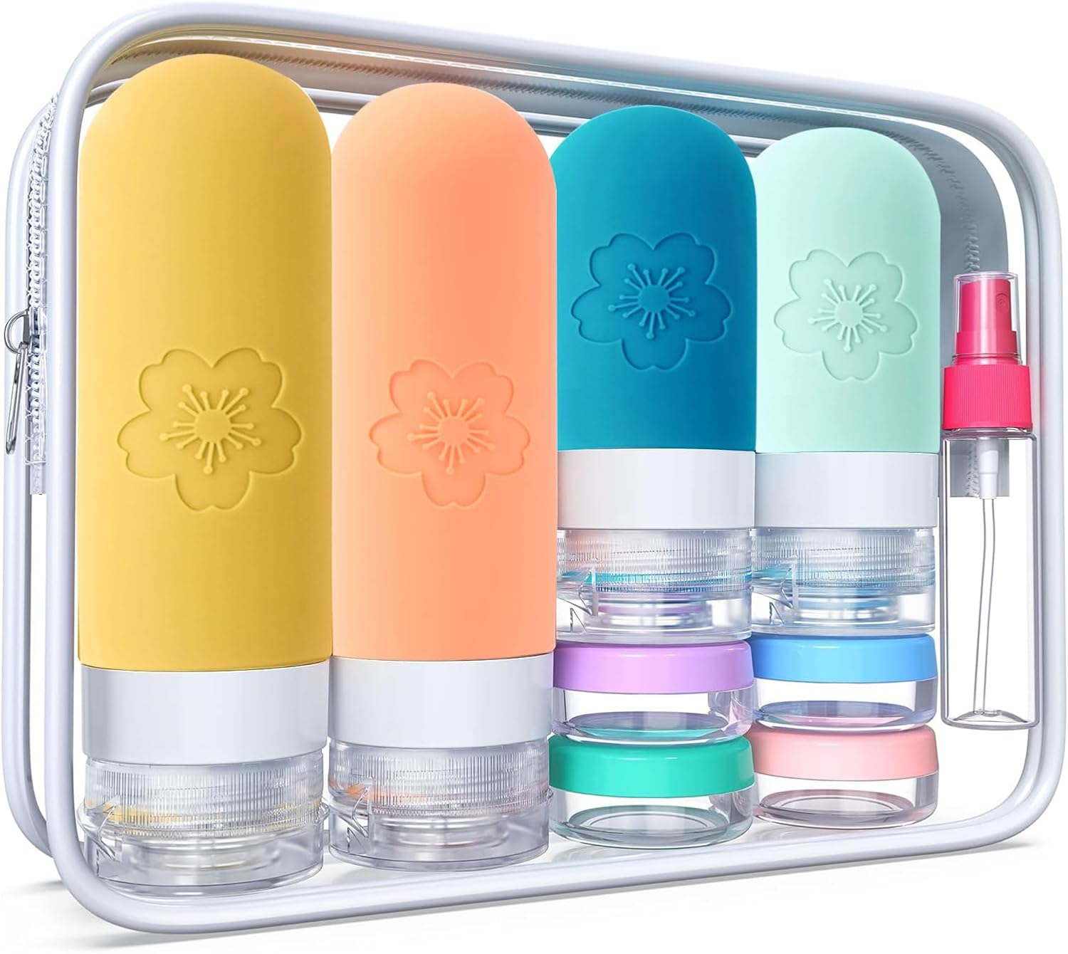 Jotia 5Pcs Travel Bottles Kit, Squeezable Containers TSA Approved Travel Containers Leak Proof Refillable Shampoo and Conditioner Travel Essentials Bottle Set