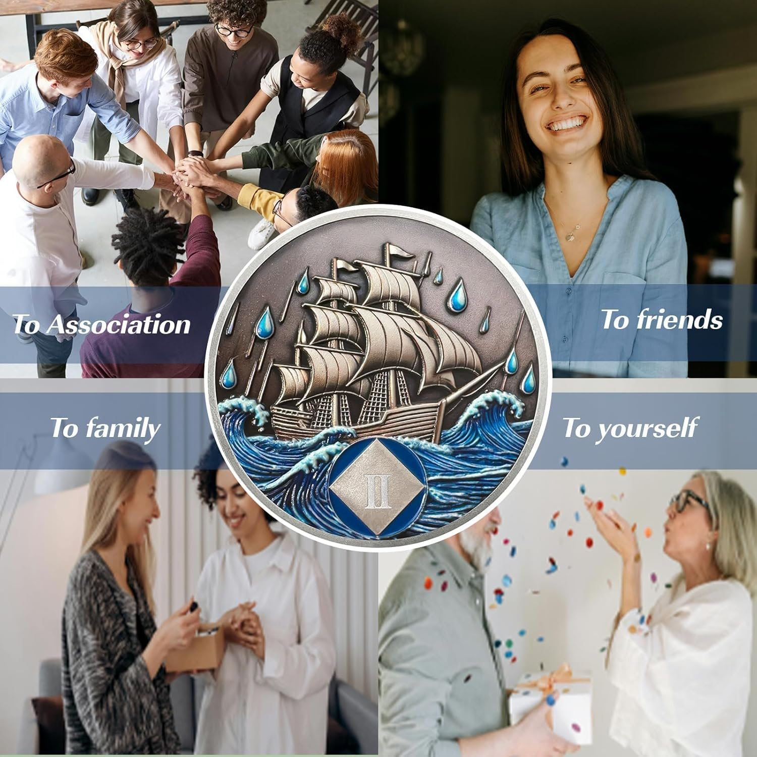 Nautical 2 Year Sober Coin- Affirmation Sober Coin -AA Chips and Medallions &ndash; Addiction Recovery AA Coins &ndash; Narcotics Alcoholics Anonymous Sobriety Gifts for Women Men