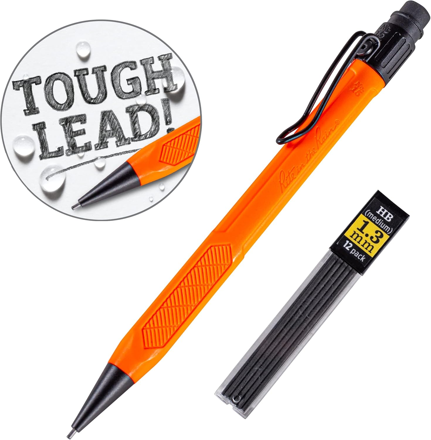 Rite in the Rain Weatherproof Mechanical Pencil, Orange Barrel, 1.3Mm Dark Lead, 12 Lead Refills (No. OR15) image number 3