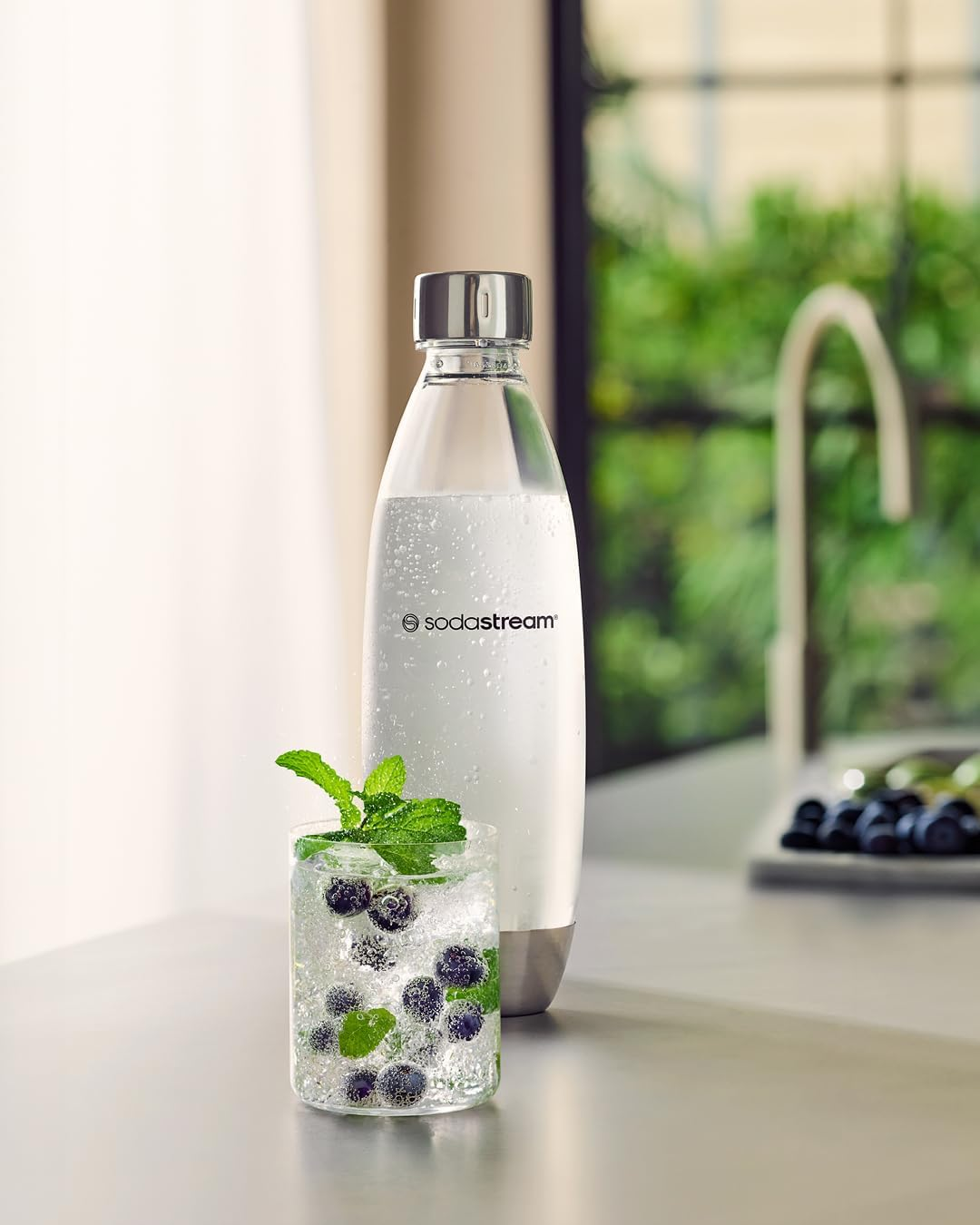 Sodastream - Fuse 1L Metal Accent Carbonating Water Bottle | Bpa-Free & Dishwasher Safe | Hermetic Sealing Lid | Compatible with Most Models | Easy Soda Making, Silver, Plastic image number 2