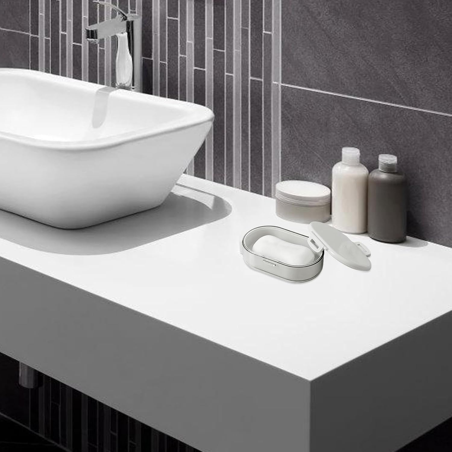 Fisssure Shampoo Bowl with Lid, Travel Shampoo Case, Portable Shampoo Case Soap Box - Shampoo Bar Holder, Travel Shampoo Holder with Drip Board, Double Layer for Home image number 6