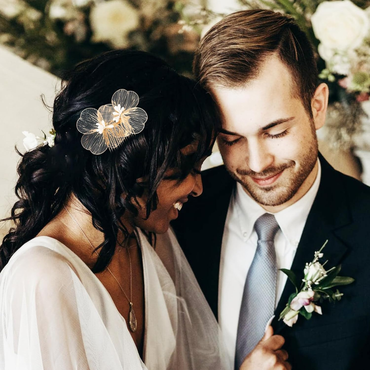 FOMIYES Bridal Hair Comb Flower Gold Tone Elegant Hair Accessory image number 3