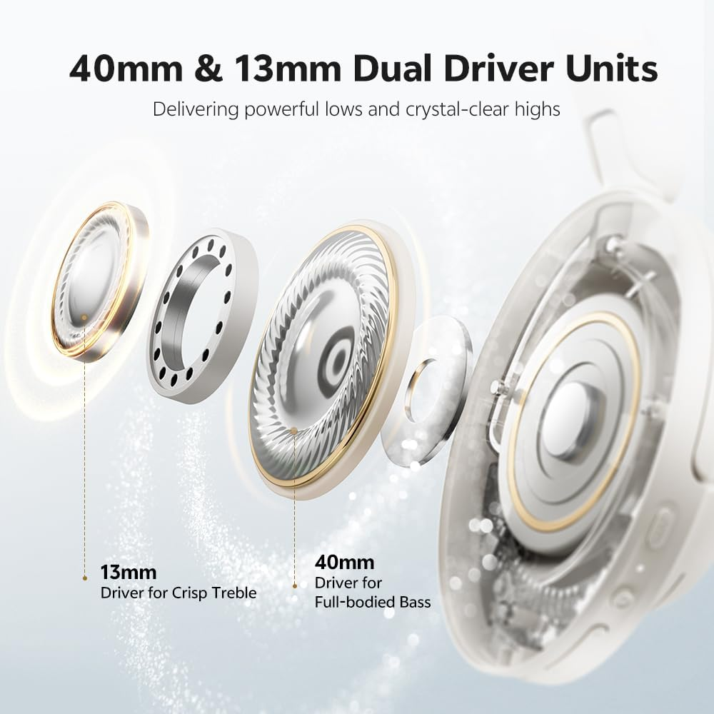 QCY H3S over Ear Bluetooth Headphones, Hybrid Active Noise Cancelling, Hi-Res Audio, LDAC, Ultralight and Comfortable Fit, 86 Hours Battery Life, Bluetooth 6.0, EQ in App, Dual Connection