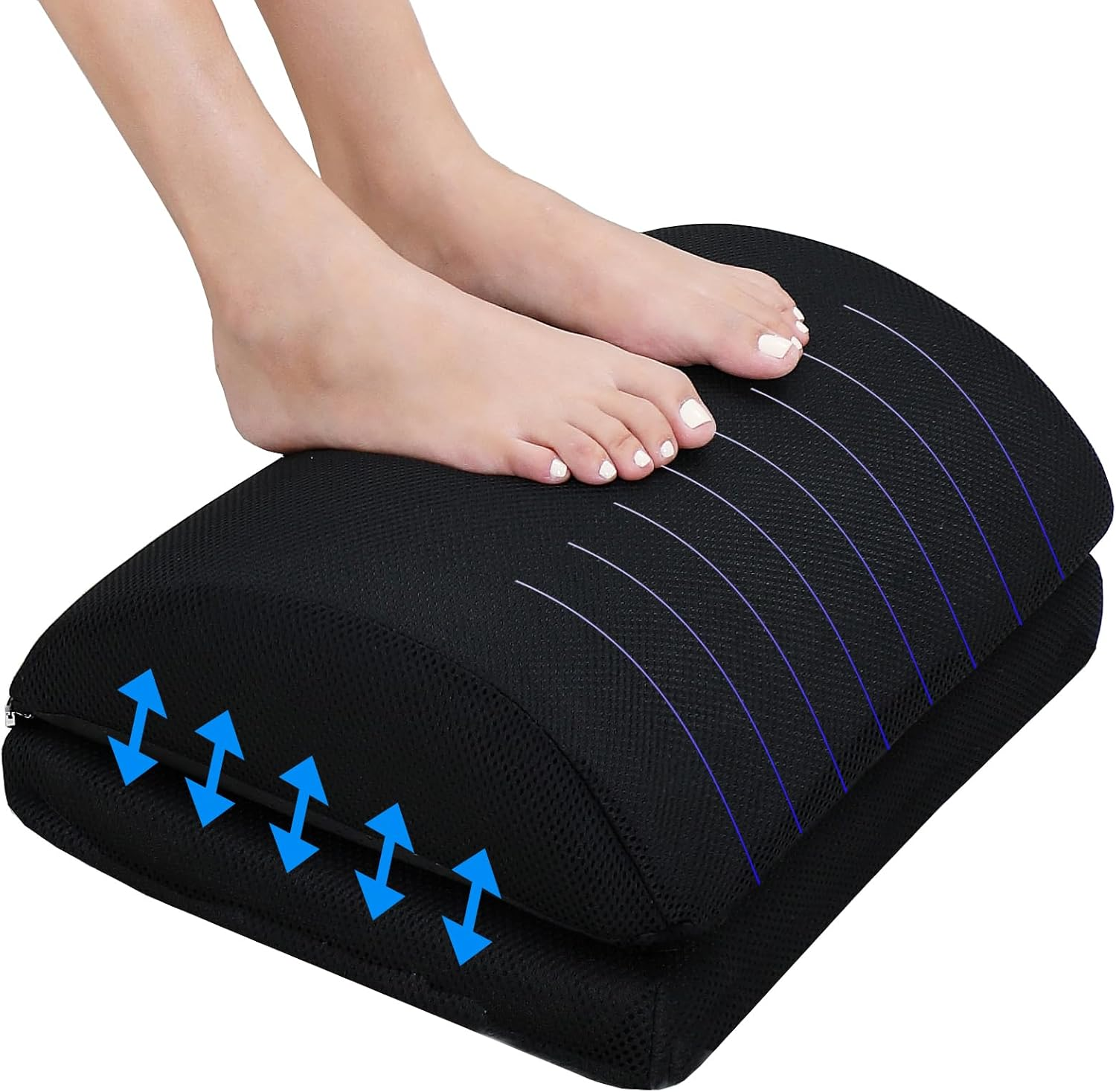 Adjustable Foot Rest under Desk,Large Premium Velvet Soft Foam Footrest for Gaming,Detachable Foot Stool Ergonomic Foot Cushion for Office, Gaming & Home,Desk Foot Rest for Back, Lumbar,Knee Pain (Black, 45Cm&times;30Cm&times;15Cm) image number 1