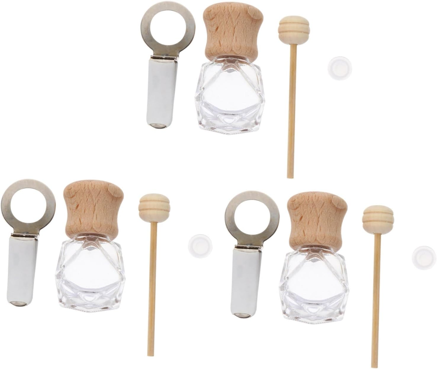 GARVALON 3Pcs Air Vent Essential Oil Bottle Car Perfume Diffuser Wooden Lid Fragrance Oil Glass Diffuser Bottles for Car Home image number 2