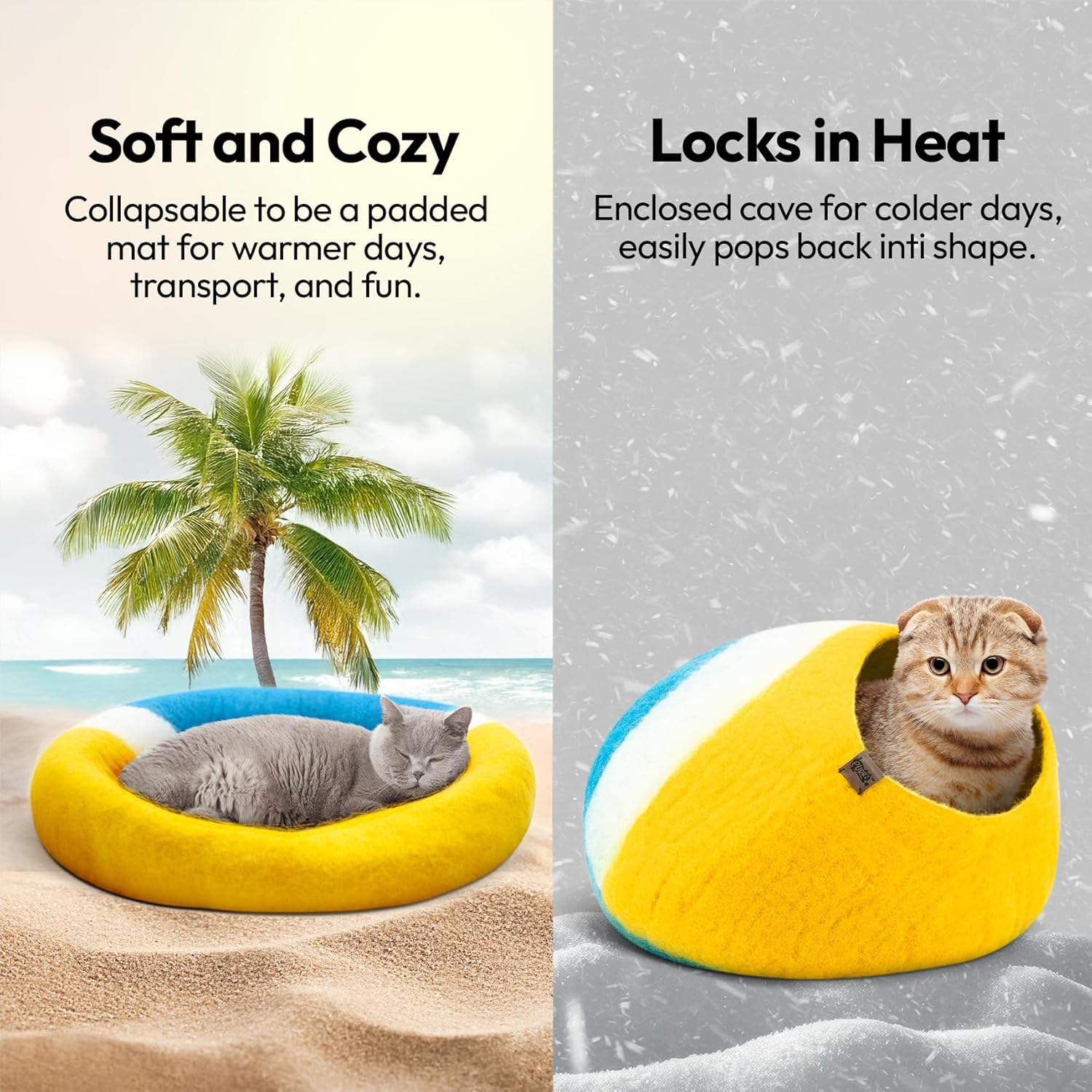 Cozy Wool Cat Nest: Elevated Orthopedic Handmade Merino Wool Cat Bed Cave - Premium Felt Cat Pods, Soft Felted Hideout for Cats & Kittens (Medium, Great Barrier Reef)