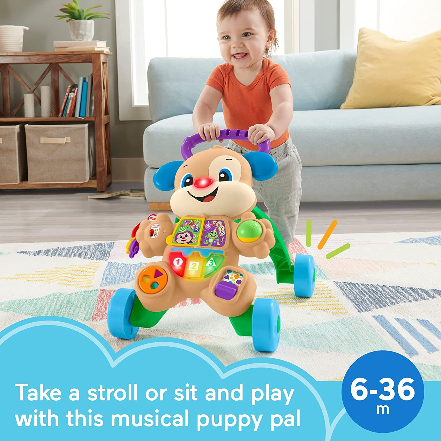 Fisher-Price Baby Toy Laugh & Learn Smart Stages Puppy Walker with Educational Music Lights & Activities for Infants Ages 6+ Months