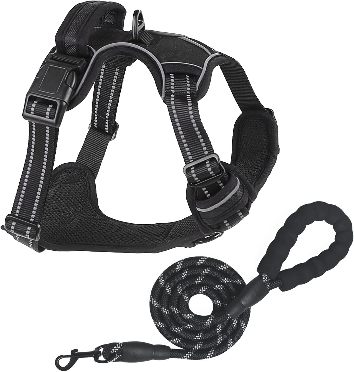 No Pull Dog Harness for Small Medium Large Dogs Adjustable Reflective Pet Vest with Front Clip Padded Harness for Dogs Easy Control Handle Best for Outdoor Training and Walking Orange S - Medium, Black Harness+Leash