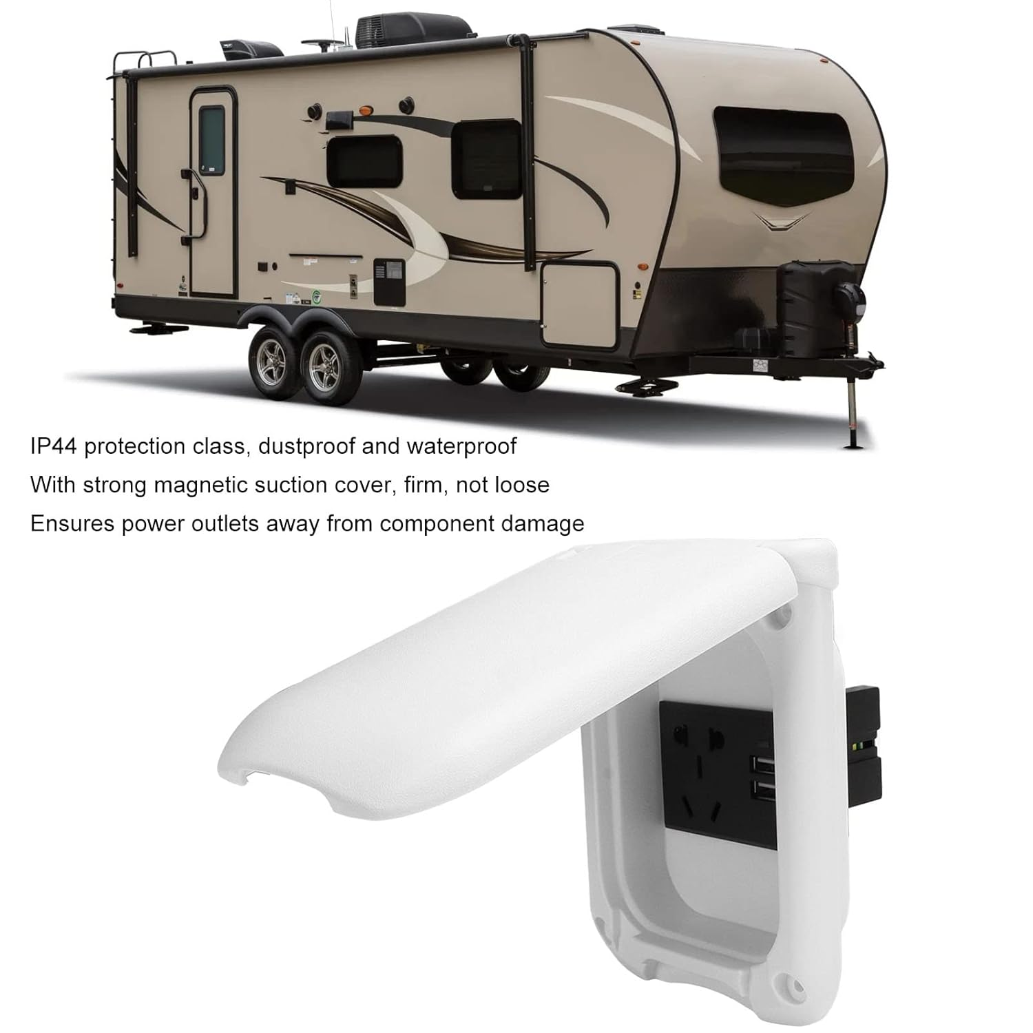 RV Power Outlet Box Multifunctional ABS Magnetic Cover IP44 Outdoor Electrical Receptacle Panel with 2 USB Ports for RV Camping Travel Trailer Marine Boat image number 4