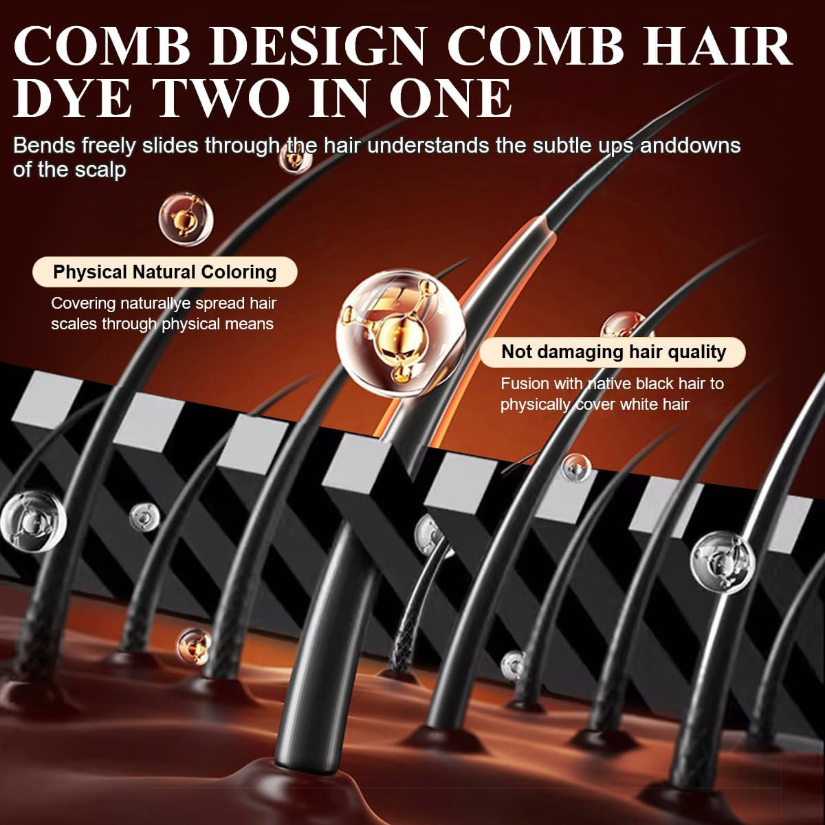 Hair Color Stick Temporary Hair Color for Gray Coverage Disposable Sweat-Proof Hair Dye Pen Dye Stick, Touch-Up Comb 2-In-1 Instant with Built-In Comb for Women Men Hairline Shading Pen (Black) - Brown image number 2