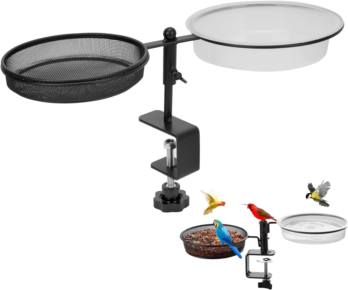 Xinghonyac Deck Bird Feeder, 2 in 1 Wild Bird Bath & Water Food Container Station, Detachable Platform Bird Feeder with Metal Mesh Tray and Water Bowl for Garden, Yard, Balcony, Outdoor Deck image number 3