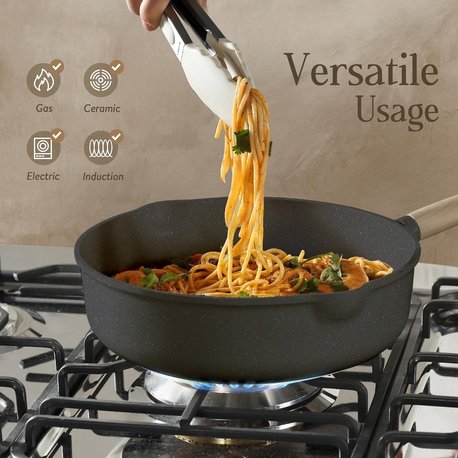 17Pcs Pots and Pans Set, Kitchen Cookware Set with Removable Handle, Non-Stick Aluminum Kitchen Cooking Sets, Silicone Tools and Pot Protectors, Versatile Cooking Essentials, PFAS and PFOA Free image number 2