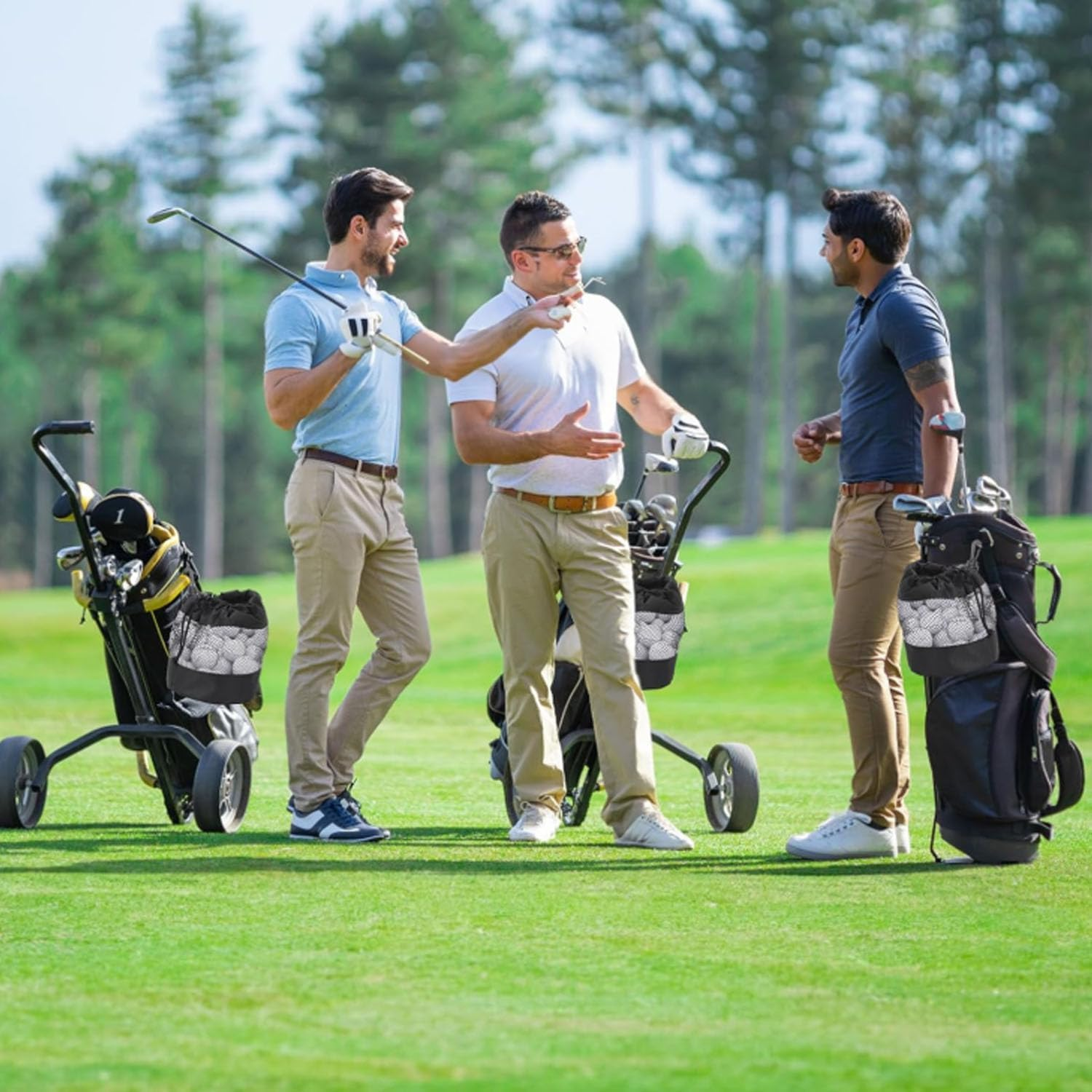 Golf Ball Storage Bag with Hooks 2 Pack, Durable Nylon Drawstring Pouch for Golf Accessories & Outdoor Sports Equipment (Black) image number 2