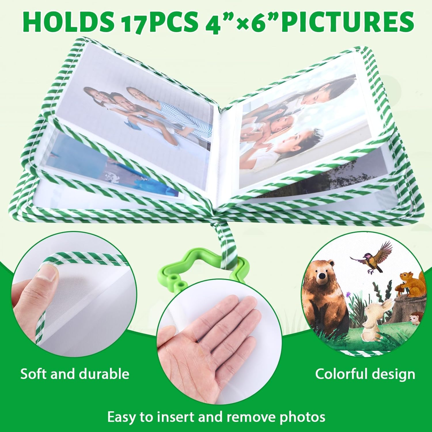 ZOIIWA Baby'S My First Family Album Soft Photo Cloth Book Greenery Bear My First Book of Photos Baby Memory Album Gift Holds 4X6 Pictures for Babies Newborn Toddler & Kids Girls Baby Shower image number 4