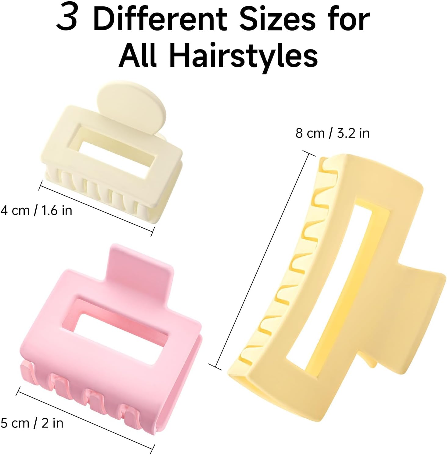 6 Pcs Matte Square Claw Clips Set for Women, Cute Pastel Yellow Pink & White Hair Clips &ndash; Non‑Slip Small and Medium Rectangular Hair Claw Clips, French Style Hair Accessories for Women image number 1