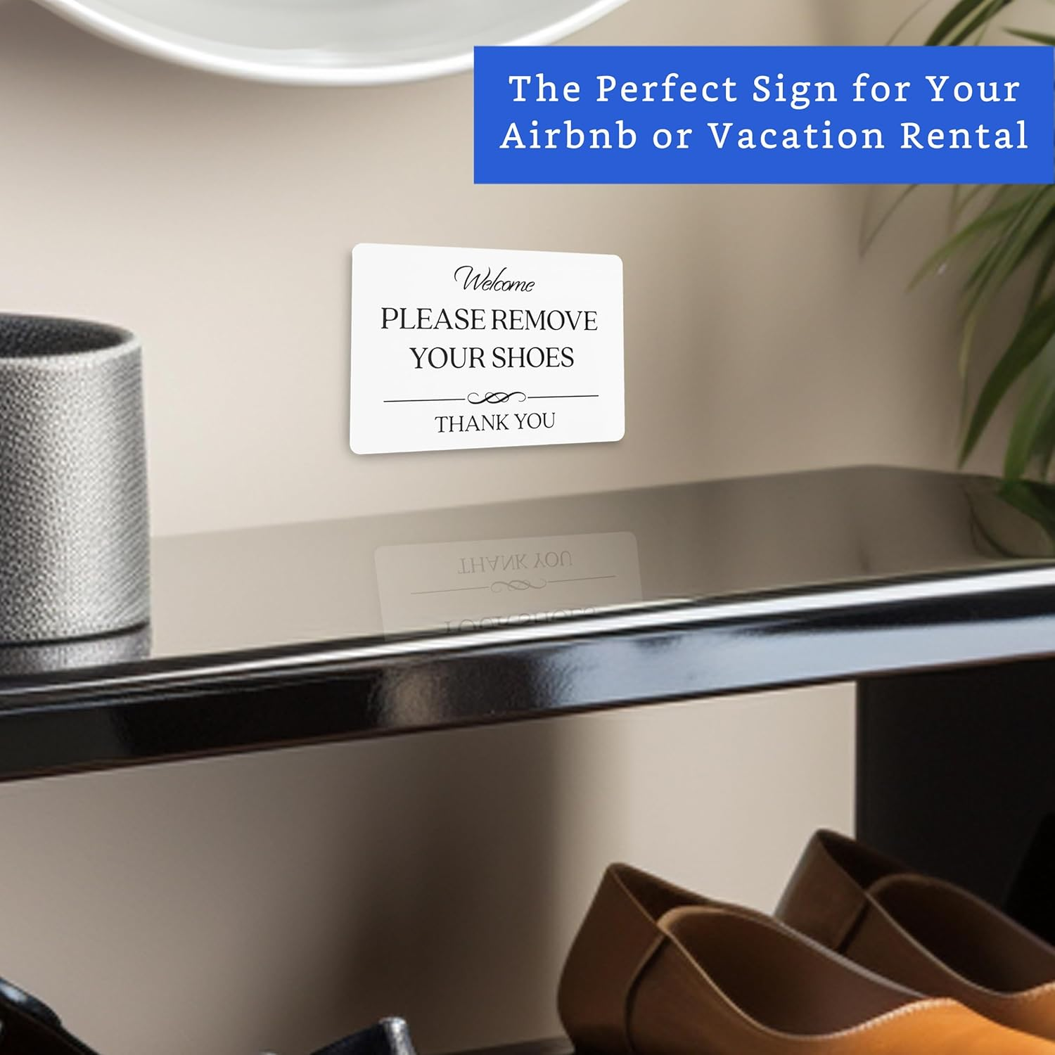 Please Remove Your Shoes Sign (White Acrylic 5 X 3.5 In) - No Shoes Sign for Your Home - Shoes off Sign - No Shoes Sign - Please Take Your Shoes off Sign - Airbnb Essentials for Hosts image number 4