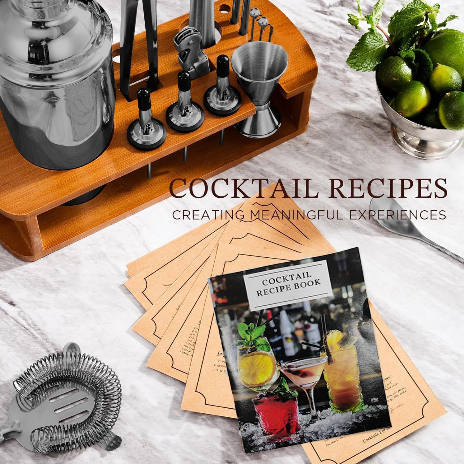 Cocktail Shaker Set Bartender Kit with Stand | Bar Set Drink Mixer Set with All Essential Bar Accessory Tools: Martini Shaker, Jigger, Strainer, Mixer Spoon, Muddler, Liquor Pourers (Black) image number 5