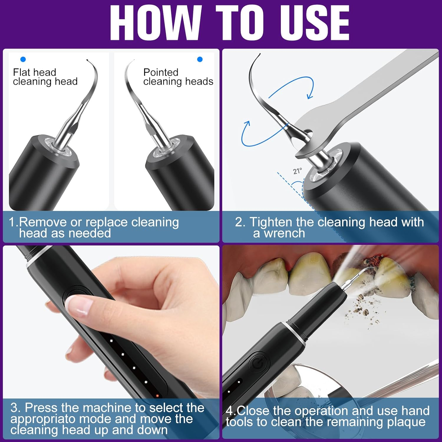 Dog Tartar Remover for Teeth, with LED Light, Dog Teeth Cleaning Kit Plaque and Tartar Remover, Pet Tooth Brushing Kit with 5 Modes for Dogs and Cats image number 2