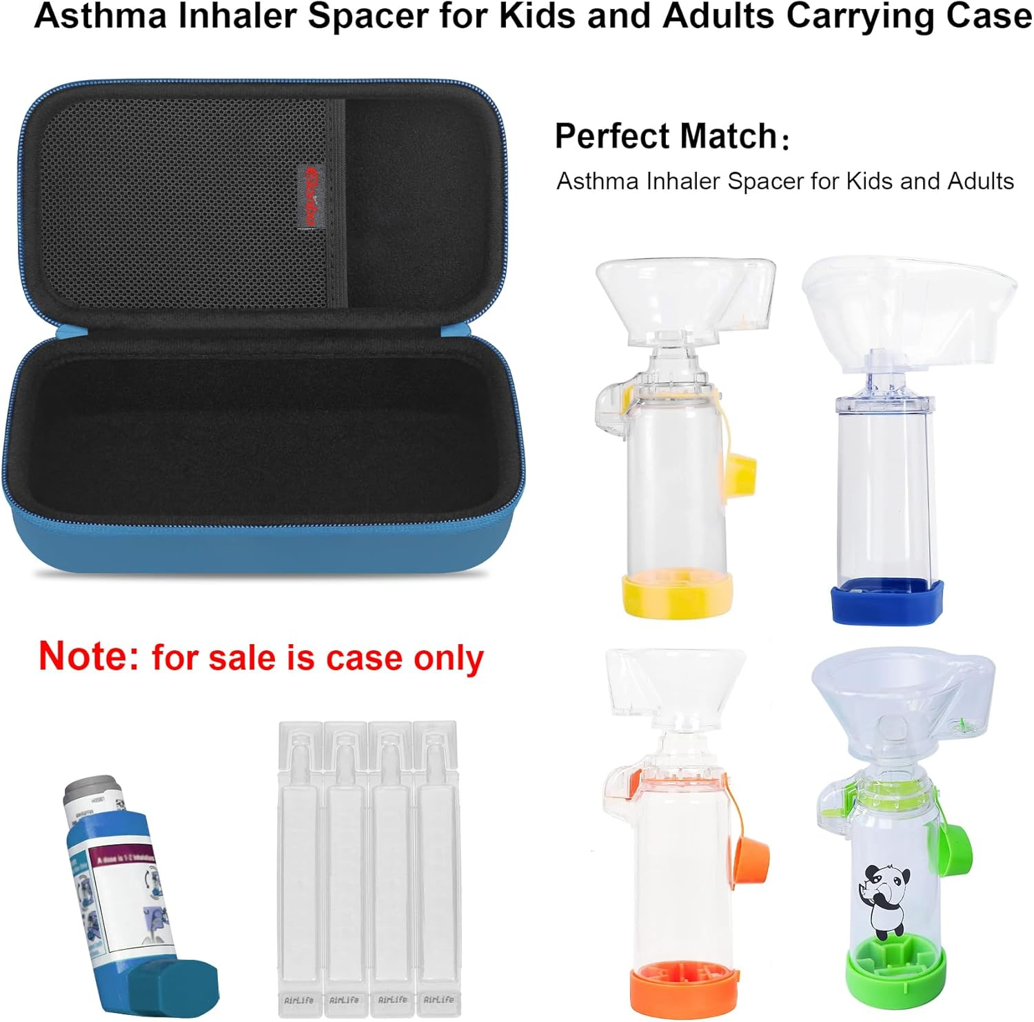 Elonbo Carrying Case ​For Asthma Inhaler, Inhaler Spacer for Kids and Adults, Masks, Inhaler Holder Asthma Travel Organize Bag, Pocket Fits Allergy Meds, Ventolin Inhaler, Blue (Case Only) - Blue image number 5
