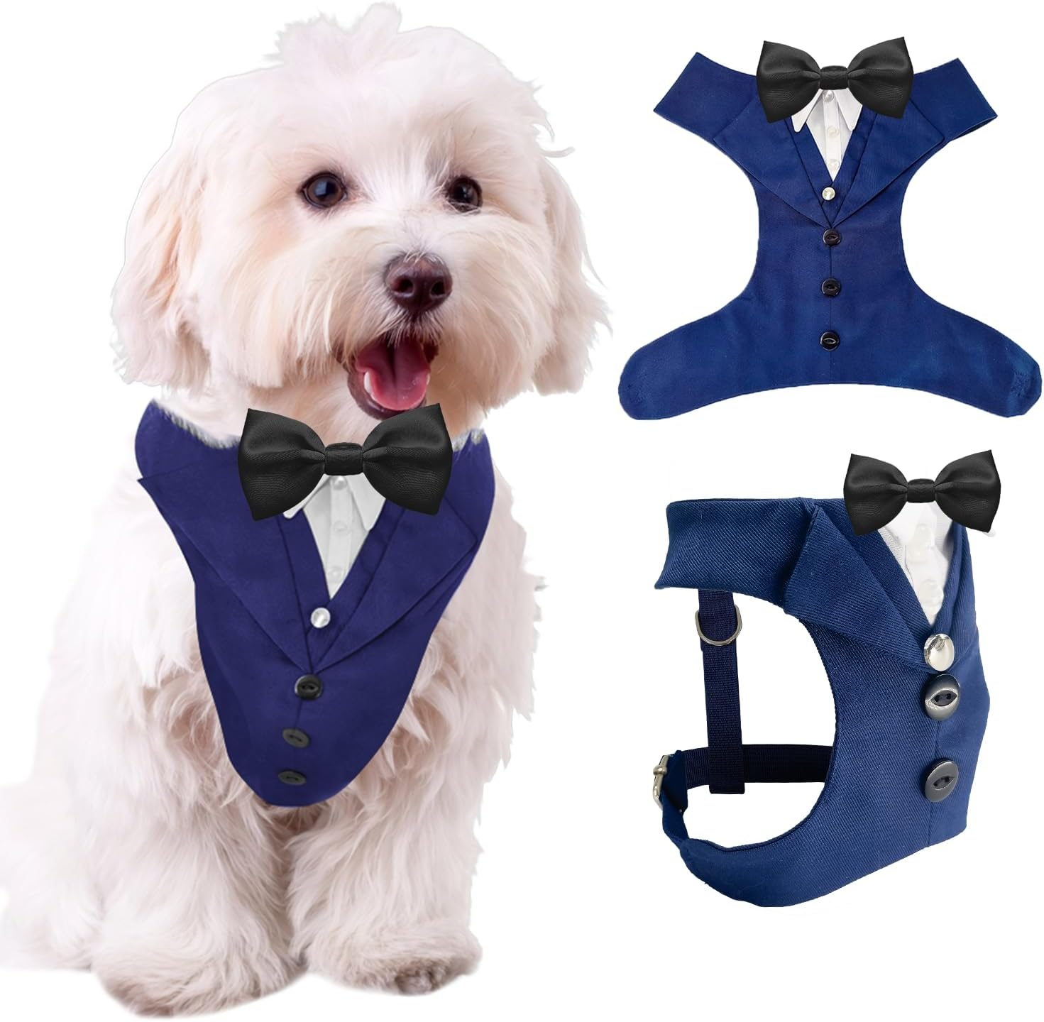 AVERYDAY XS Pet Tuxedo Harness, Wedding Costume Outfit for Small Dogs, Slim Cats and Tiny Pets with 8.3" Neck, 13-14.6" Chest, 10" Max Head Girth, Formal Suit Costume for Mini Breeds