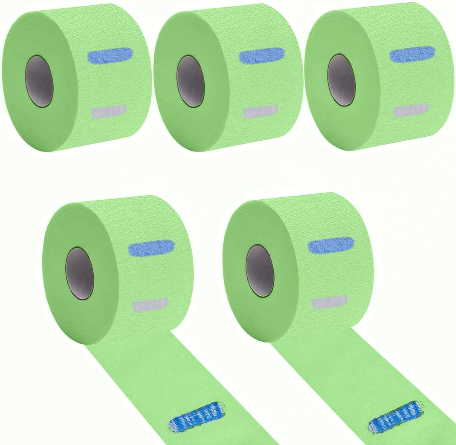 Flexible Paper Neck Strips for Salon Hair Cutting - 5 Rolls, 500 Red Disposable & Water-Resistant Self-Adhering Barber Supplies