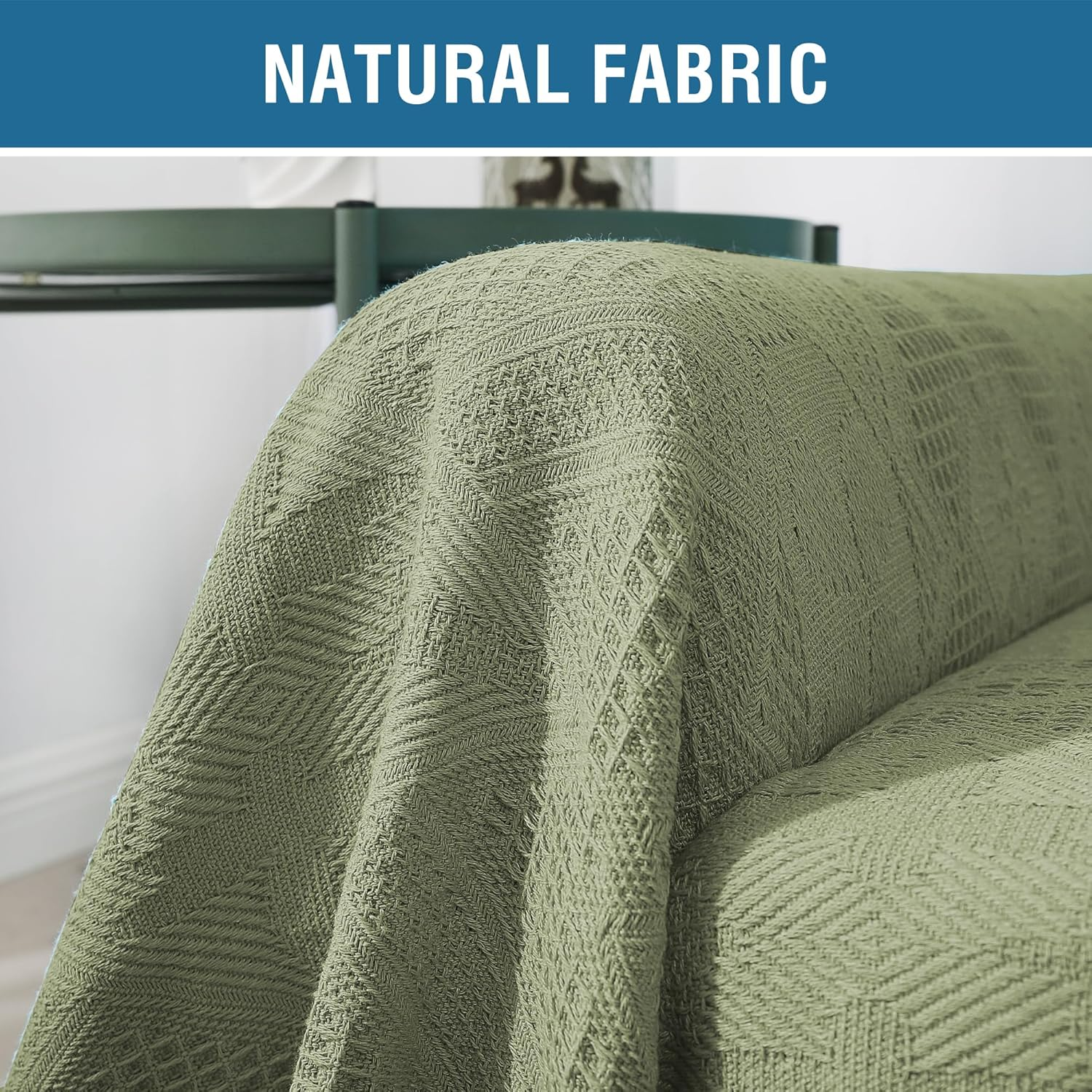 Smarcute Cotton Sofa Covers Washable Furniture Couch Slipcovers Thick Durable Woven Jacquard Diamond Check Sofa Throw Decorative for Living Room (230Cm X 340Cm,Xx-Large, Sage) image number 2