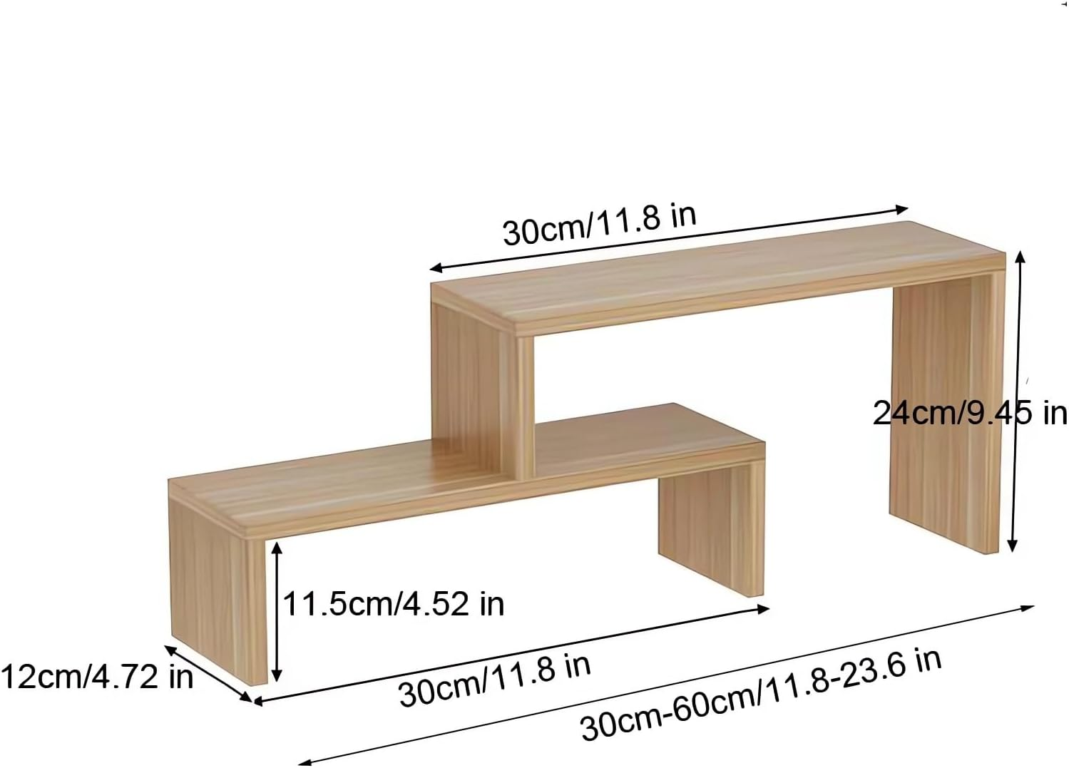 Desktop Organizer Rack, Office Desk Storage Shelf, Wooden Bookshelve, Desktop Bookcase Wood Bookshelf AA68 (Wood, 60X12X24CM) image number 2