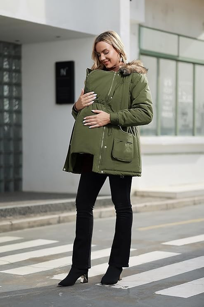 Maacie Maternity Coat Womens 3 in 1 Thickened Outwear Fleece Lined Coat Winter Warm Hooded image number 1