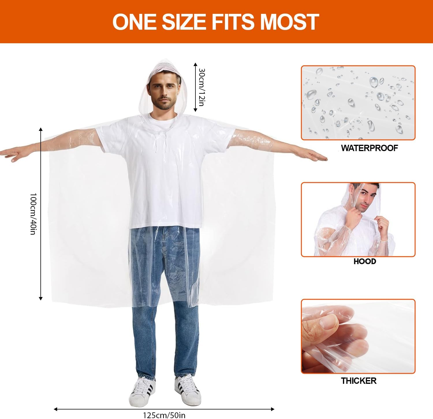 10 Pack Disposable Rain Ponchos for Adults, H HOME-MART Protable Emergency Disposable Rain Poncho Family Pack for Adults,Clear image number 4