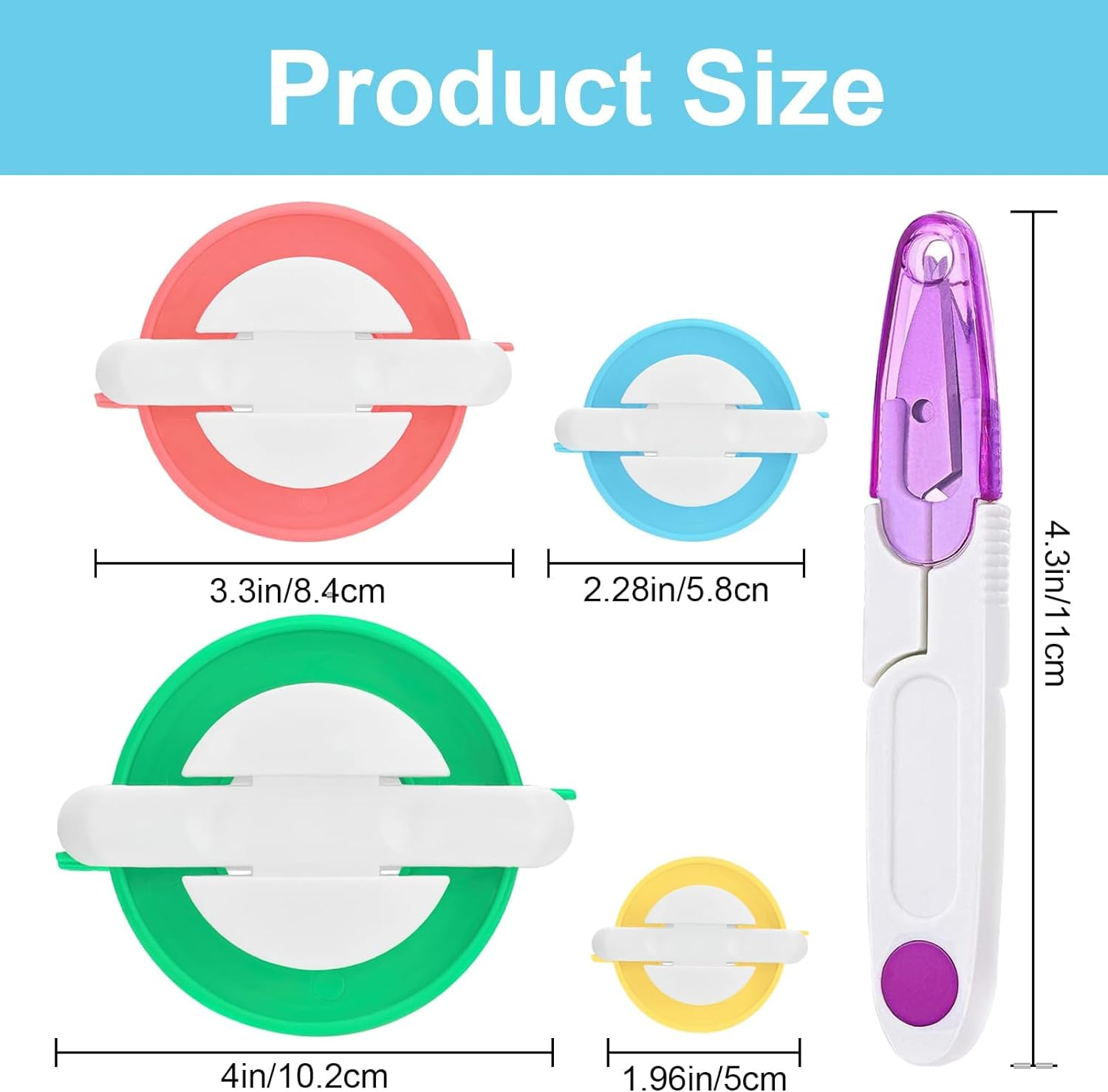 DIY Pompom Maker Kit, 4 Different Sizes Weaver Needle Craft Knitting Wool Plastic Tool Kit with Sewing Scissors, 4 Pcs Pom Pom Makers for DIY Knitting Craft, Pom Pom Knitting image number 6