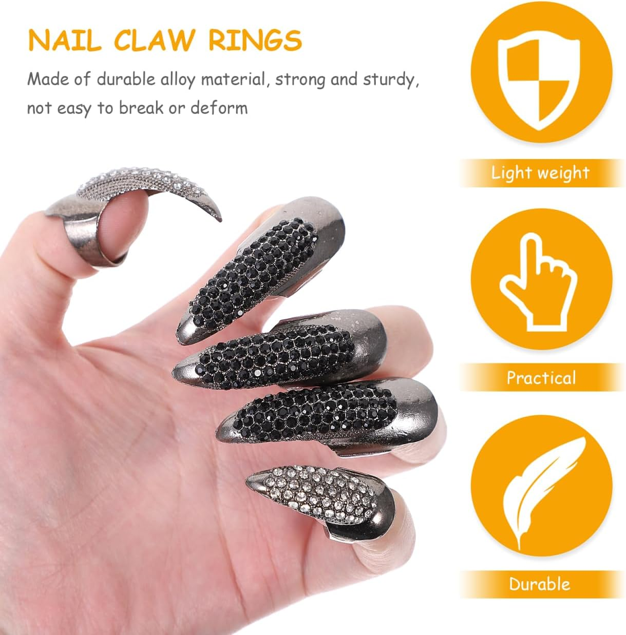 Beaupretty 30 Decorative Nails Metal Gothic Rings Claw Nails Nail Claw on Fingertip Nail Decoration Costume Jewellery Fingernail Claw Gothic Claw Rings
