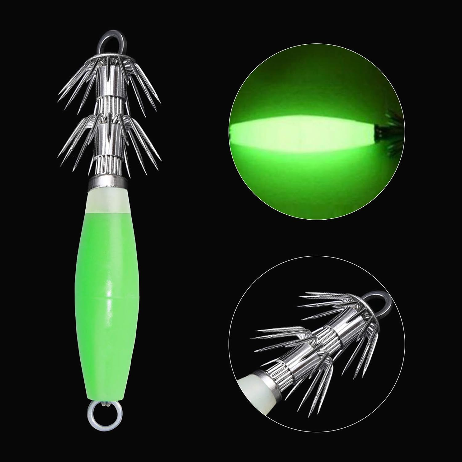 JSHANMEI Fishing Fluorescent Squid Cuttlefish Sleeve Jig Fishing Lure Bait Head Hook Luminous Octopus Lure Glow in Dark