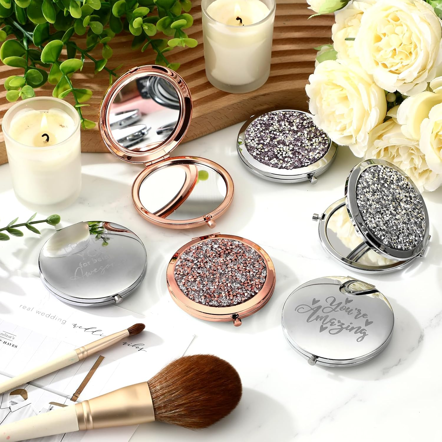 Kathfly 10 Pcs Thank You Gifts Bulk Inspirational Compact Mirror Employee Appreciation Gifts May You Be Proud Magnifying Pocket Mirror Gifts for Christmas Women Teacher Gift Coworker(Multicolored) image number 4