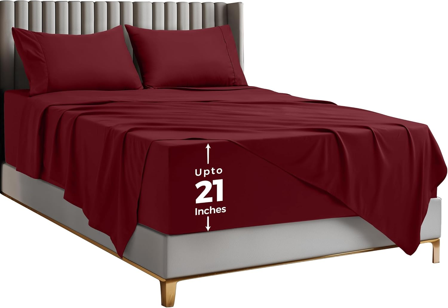 Utopia Bedding Deep Pocket Queen Sheet Set &ndash; Fits Mattresses up to 21 Inches &ndash; Cooling, Soft & Breathable &ndash; Oeko-Tex 4 Piece Bed Sheets (Burgundy)