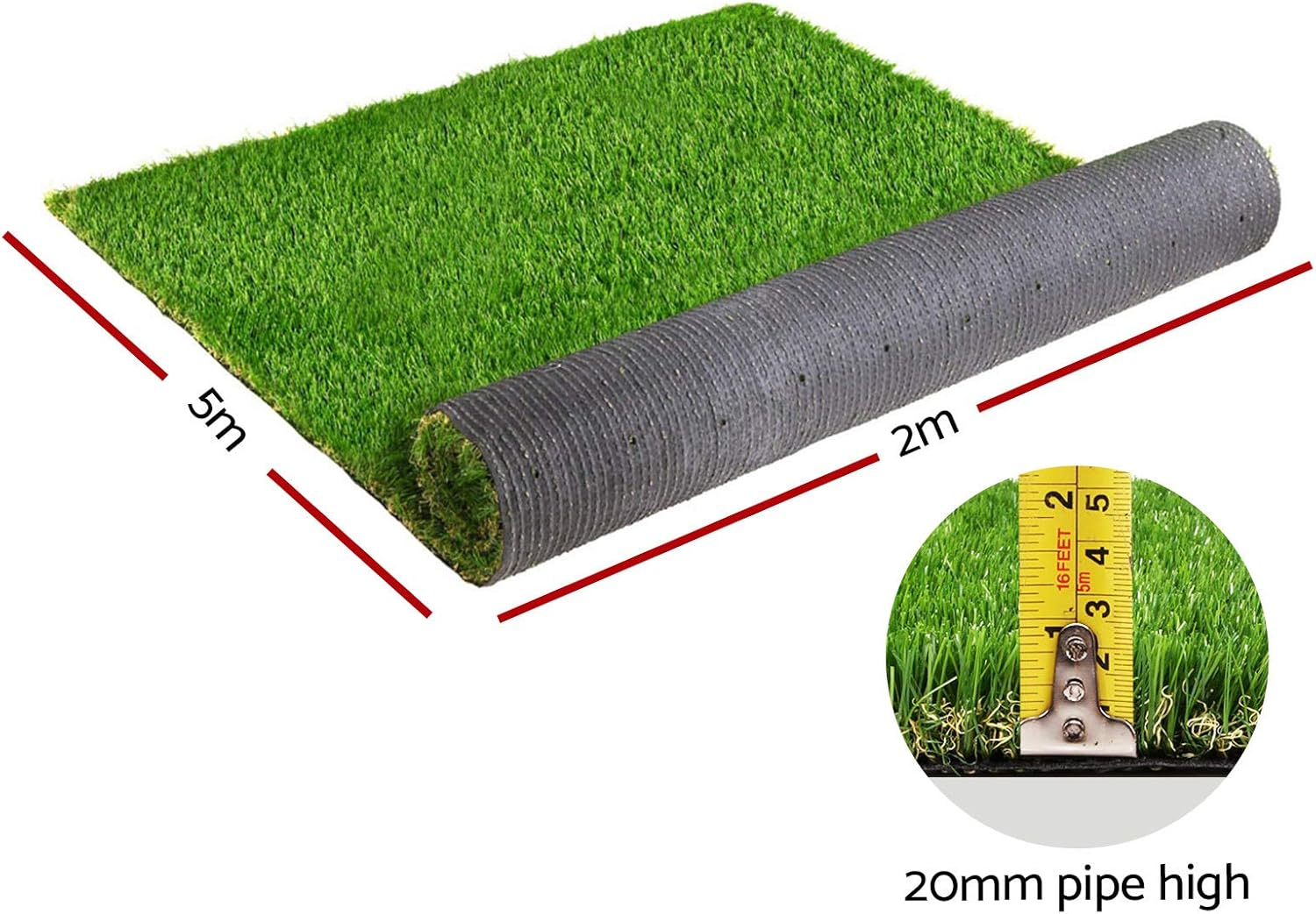Primeturf Artificial Grass 10SQM Roll 2X5M 20Mm Pile Height Synthetic Turf Mat Fake Plants Yarn Lawn, Home Decor Garden Backyard Patio Indoor Outdoor Wall, 4-Coloured Grasses UV Resistant image number 2